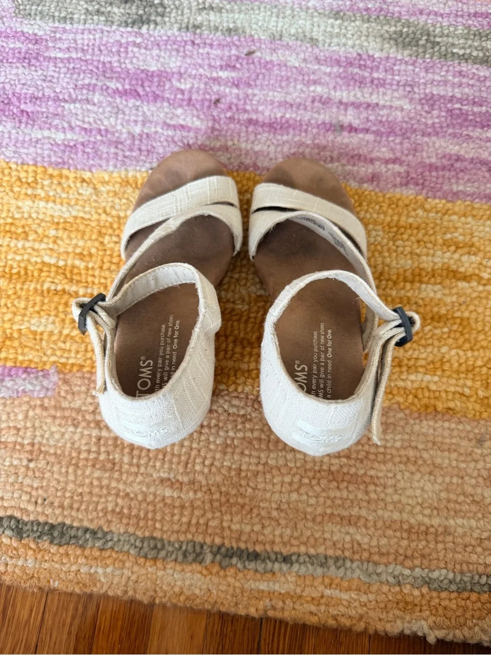 TOMS Natural Linen Ankle-Strap Wedges